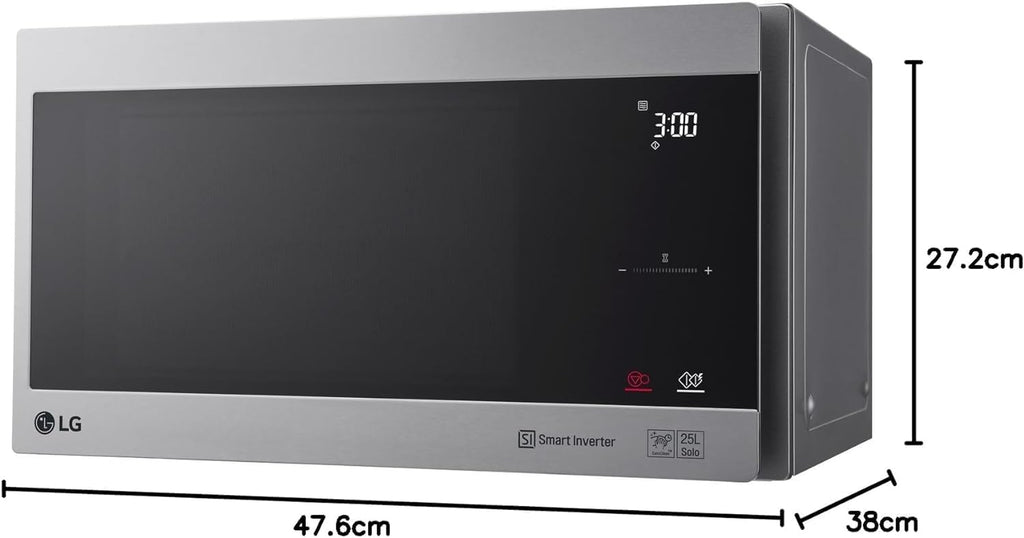 LG MS2595CIS Forno a microonde con tecnologia Smart Inverter, capacità 25 litri, 1000 W, programmi automatici, livelli di potenza regolabili e funzione EasyClean, argento