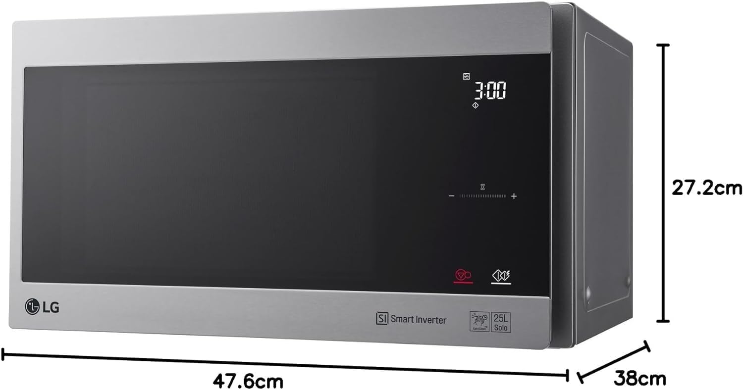 LG MS2595CIS Forno a microonde con tecnologia Smart Inverter, capacità 25 litri, 1000 W, programmi automatici, livelli di potenza regolabili e funzione EasyClean, argento
