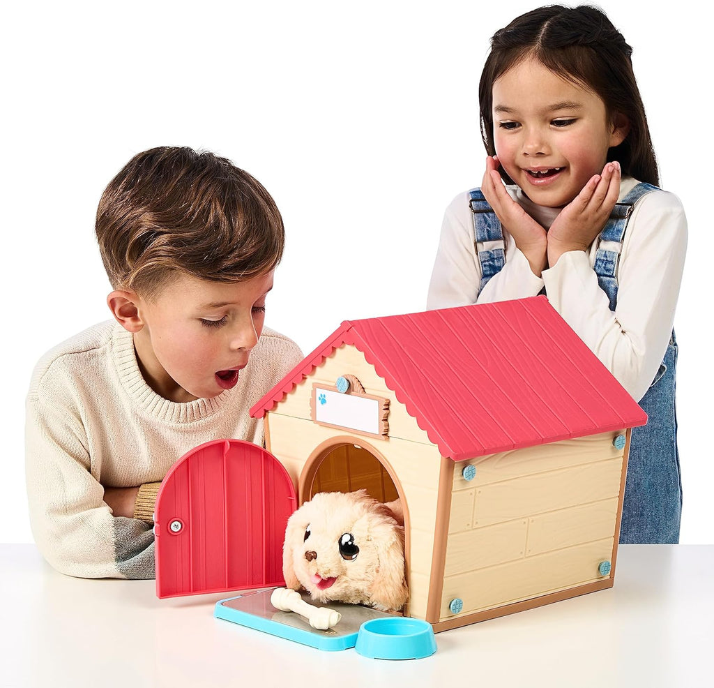 Little Live Pets – My Puppy's Home: interaktiver Hund mit DIY-Hundehütte zum Selbstaufbauen und spannendem berraschungsmoment. ber 25 verschiedene Gerusche und Reaktionen, Spielmuster wiederholbar