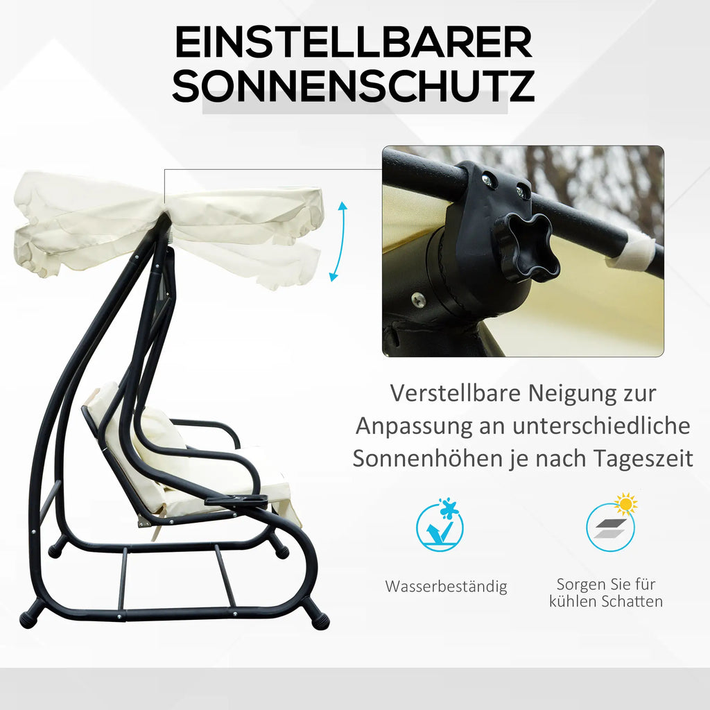 Outsunny Altalena da Giardino a 3 Posti con Funzione Letto, Protezione UV, Bianco Crema