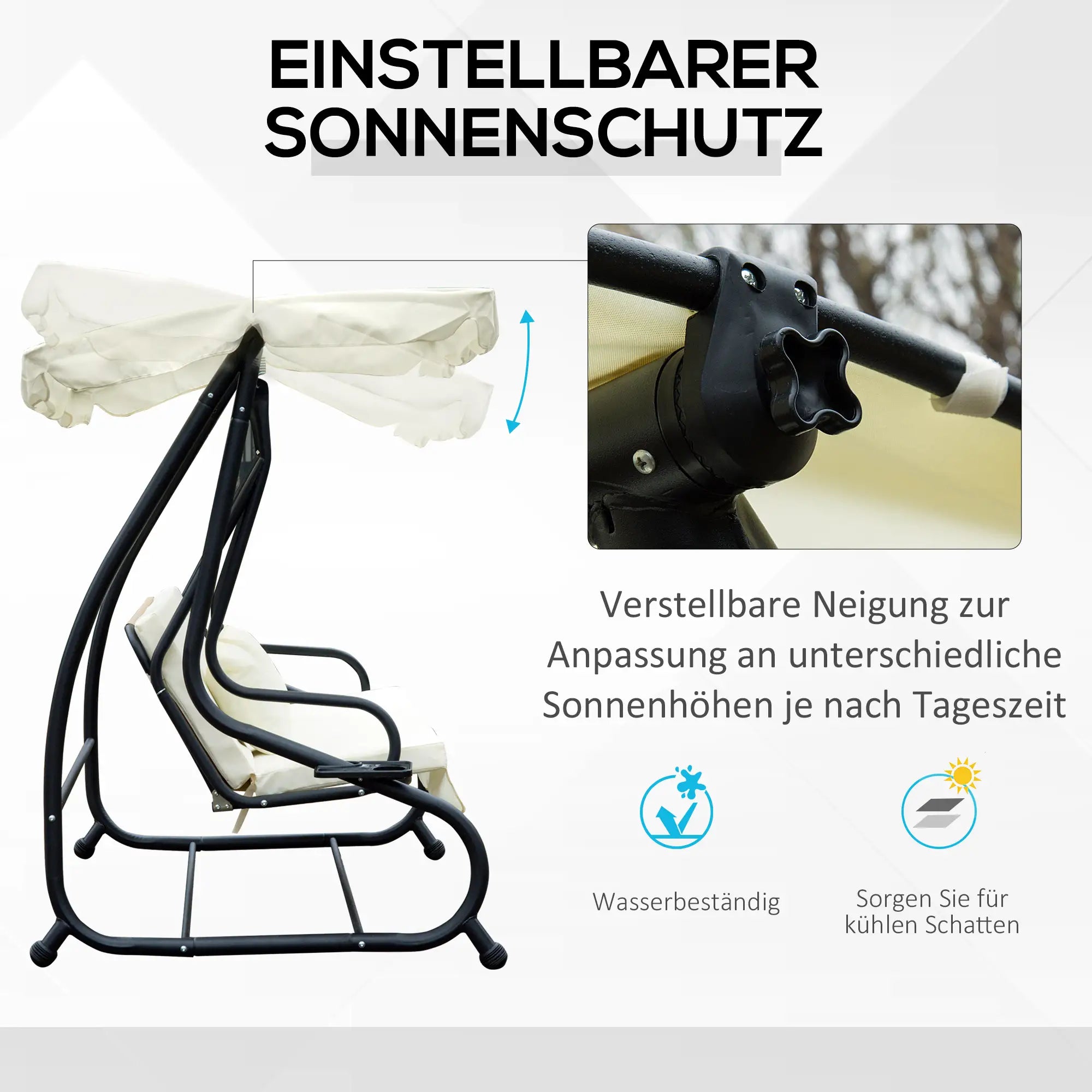 Outsunny Altalena da Giardino a 3 Posti con Funzione Letto, Protezione UV, Bianco Crema