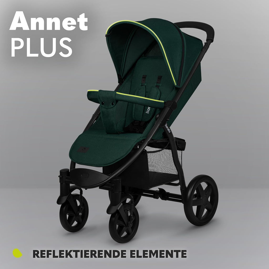 LIONELO Annet Buggy fino a 22 kg con funzione reclinabile, passeggino compatto richiudibile con accessori, ruote in schiuma EVA, zanzariera, coprigambe, portabevande, cestino (Golden Moments, Tour)