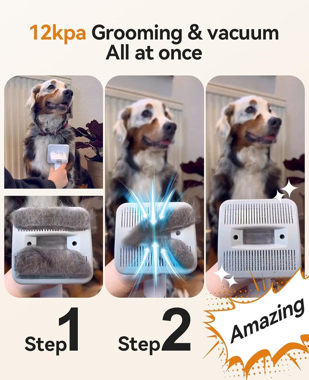 Tagliaunghie per cani oneisall con aspirapolvere, super aspirazione con 12000 Pa aspira il 99,99% dei peli di animali domestici, tosatrice silenziosa per cani e gatti con 7 strumenti per la toelettatura