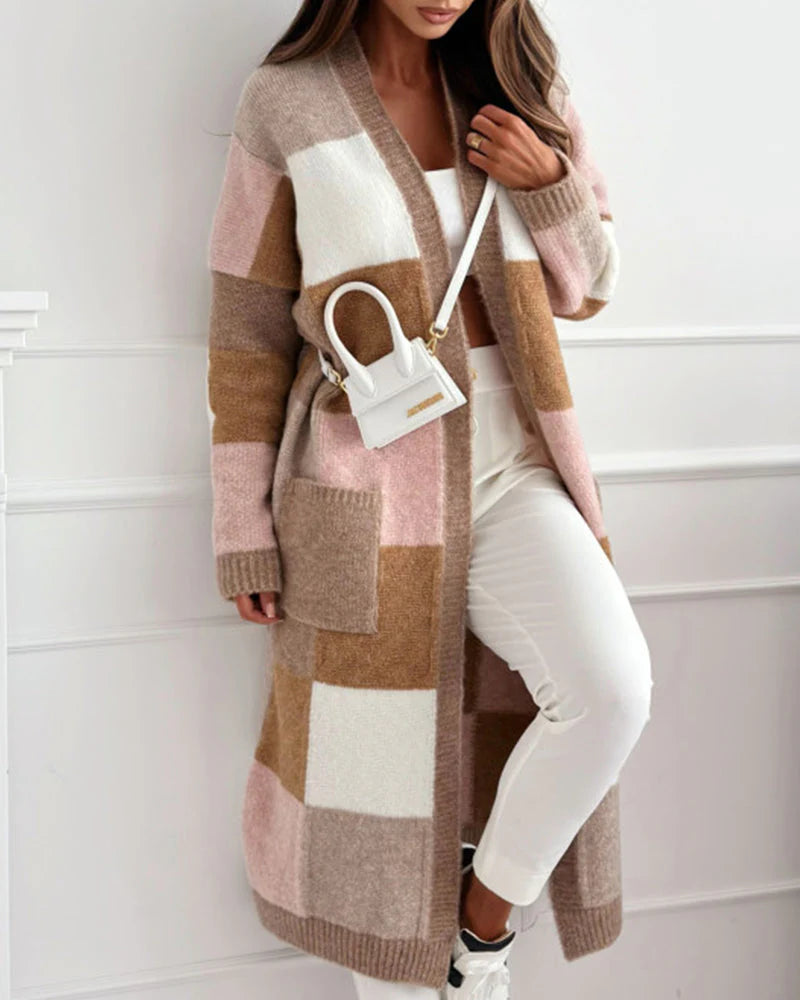 Lssiger, lockerer Cardigan mit kontrastierender Karotasche