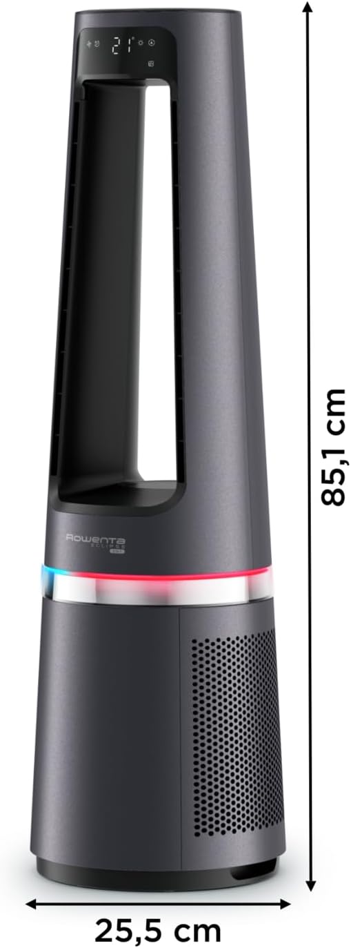 Rowenta QU5062 Eclipse Purificatore d'aria 3in1 | Termoventilatore | Ventilatore | filtra il 99,9% delle particelle | per ambienti fino a 30 m2 | riscaldamento rapido fino a 35°C | modalità automatica giorno/notte | Nero/Grigio