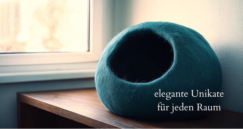 ecocasa Cuccia Casetta per Gatti Cuscino per Gatti XL – anche per Gatti Grandi – Esterno Robusto e Interno Morbidissimo – Fatto a Mano in Lana Neozelandese – Blu Oceano