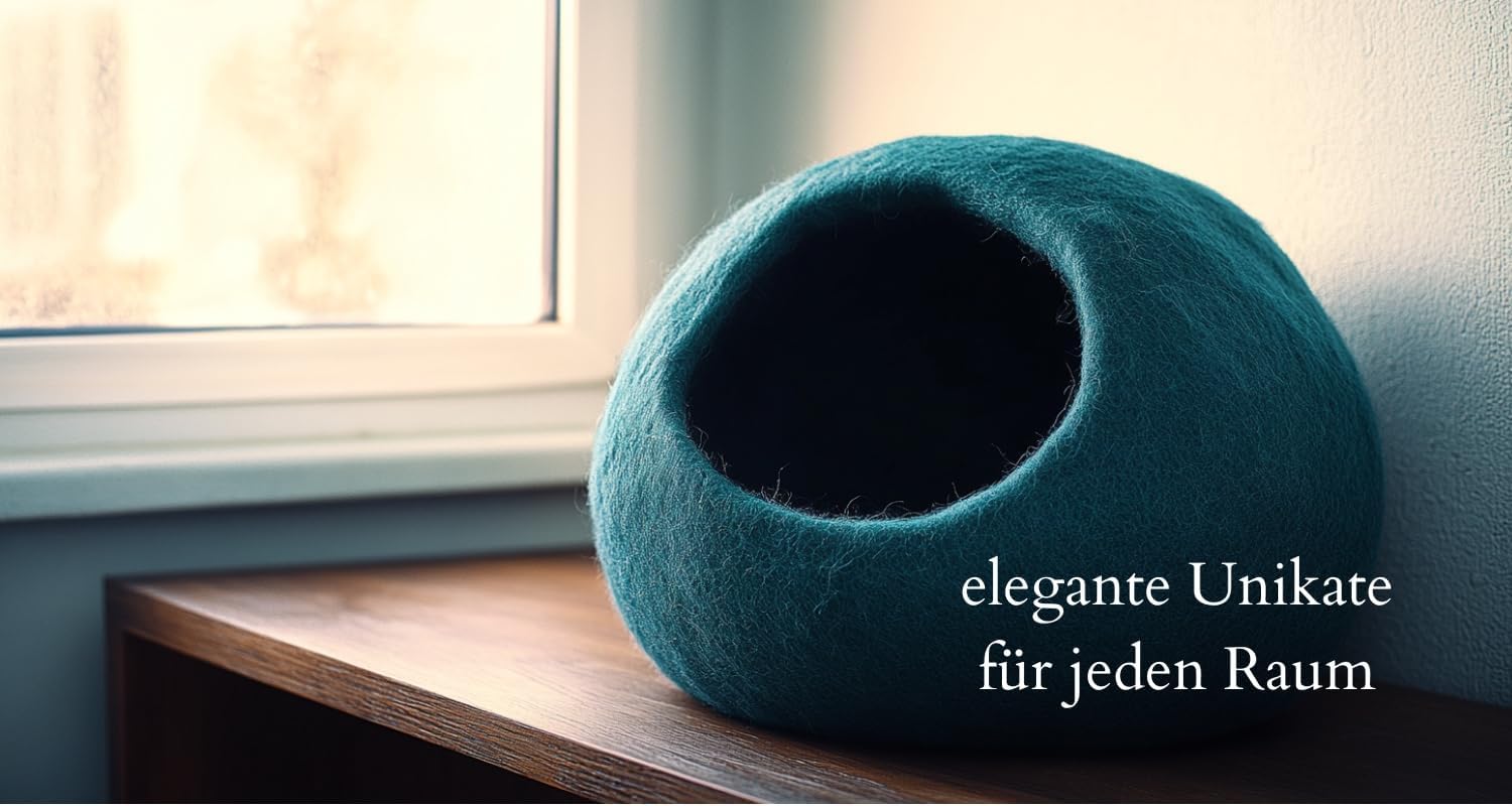 ecocasa Cuccia Casetta per Gatti Cuscino per Gatti XL – anche per Gatti Grandi – Esterno Robusto e Interno Morbidissimo – Fatto a Mano in Lana Neozelandese – Blu Oceano