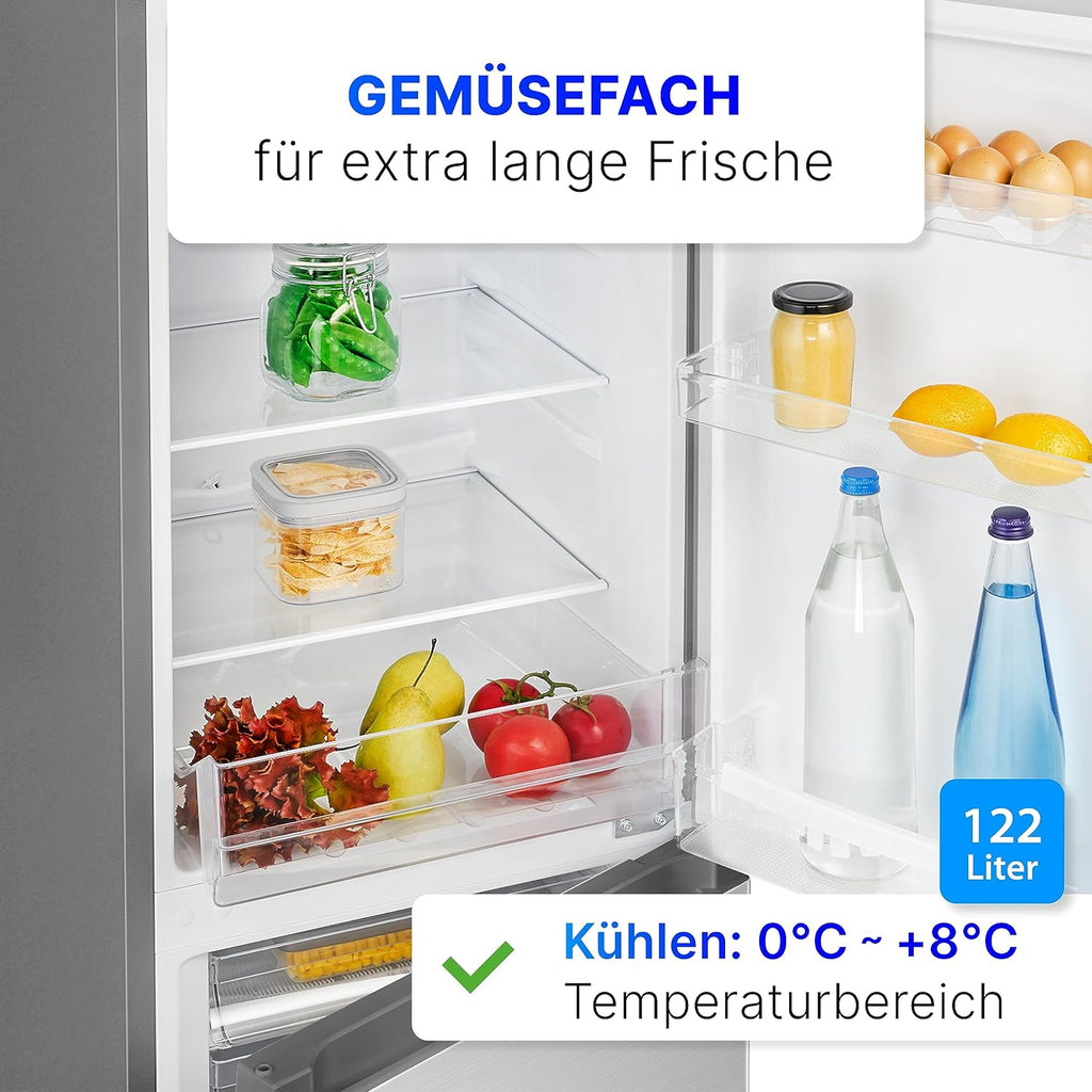 Bomann Frigo-Congelatore KG 320.2, 143 cm di Altezza, Frigo-Congelatore con Capacità 175 Litri, 3 Ripiani e 3 Cassetti, Cerniera della Porta Reversibile, Frigo-Congelatore Silenzioso 39 dB, Nero