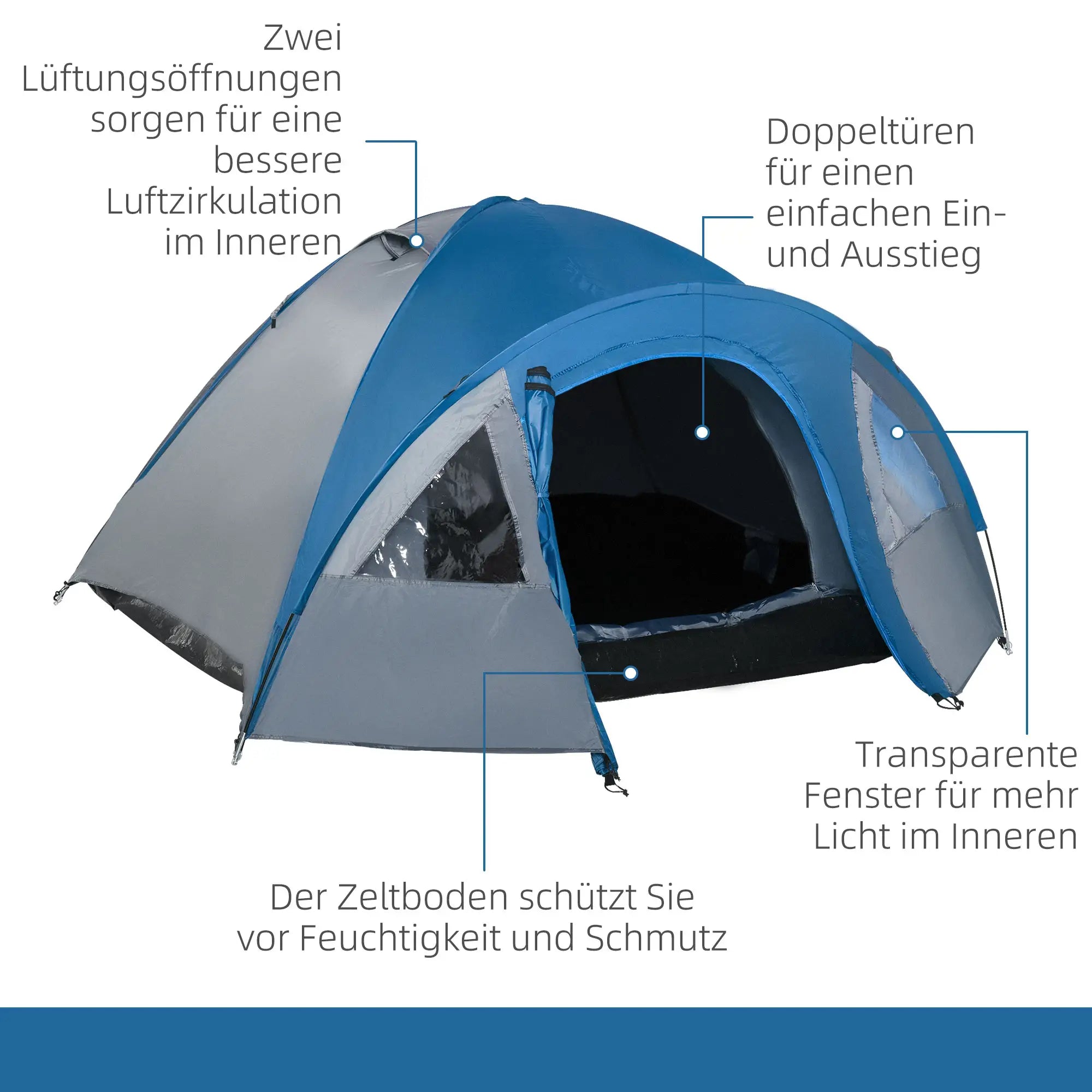 Outsunny Tenda da Campeggio 4 Persone 4 Stagioni con Veranda Esterna