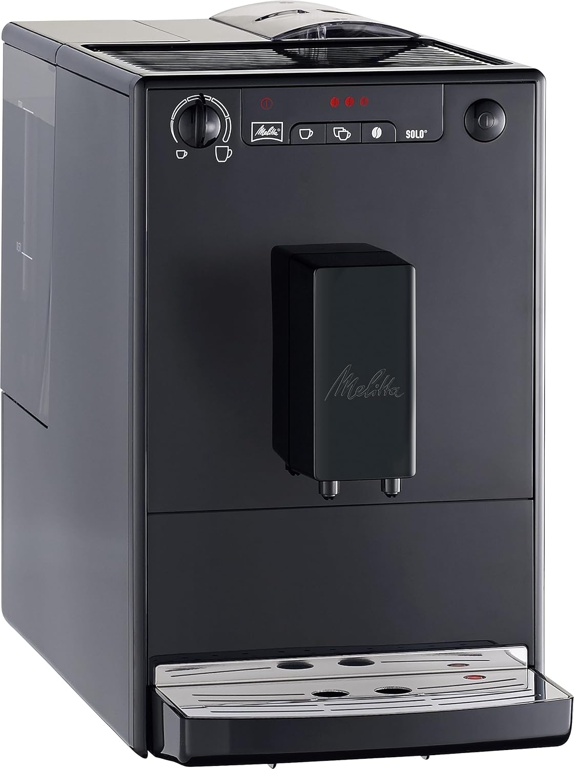 Melitta Solo - Macchina da caffè automatica con beccuccio regolabile in altezza, macchina da caffè piccola con serbatoio dell'acqua rimovibile, per es. espresso o caffè crema, argento