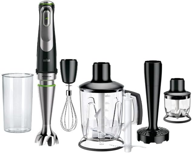 Braun MultiQuick 9 MQ 9187XLI Frullatore a immersione – Frullatore a immersione con tecnologia Active PowerDrive e 5 accessori per tritare, pestare, frullare e tritaghiaccio, 1200 Watt, nero/acciaio inox