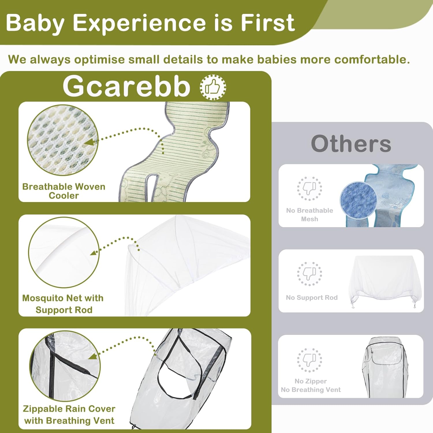 Gcarebb Passeggino 3 in 1, Buggy con Ovetto, Set Completo Passeggino Regolabile in Altezza, Passeggino Combinato con Telaio in Alluminio per Neonati 0-4 Anni
