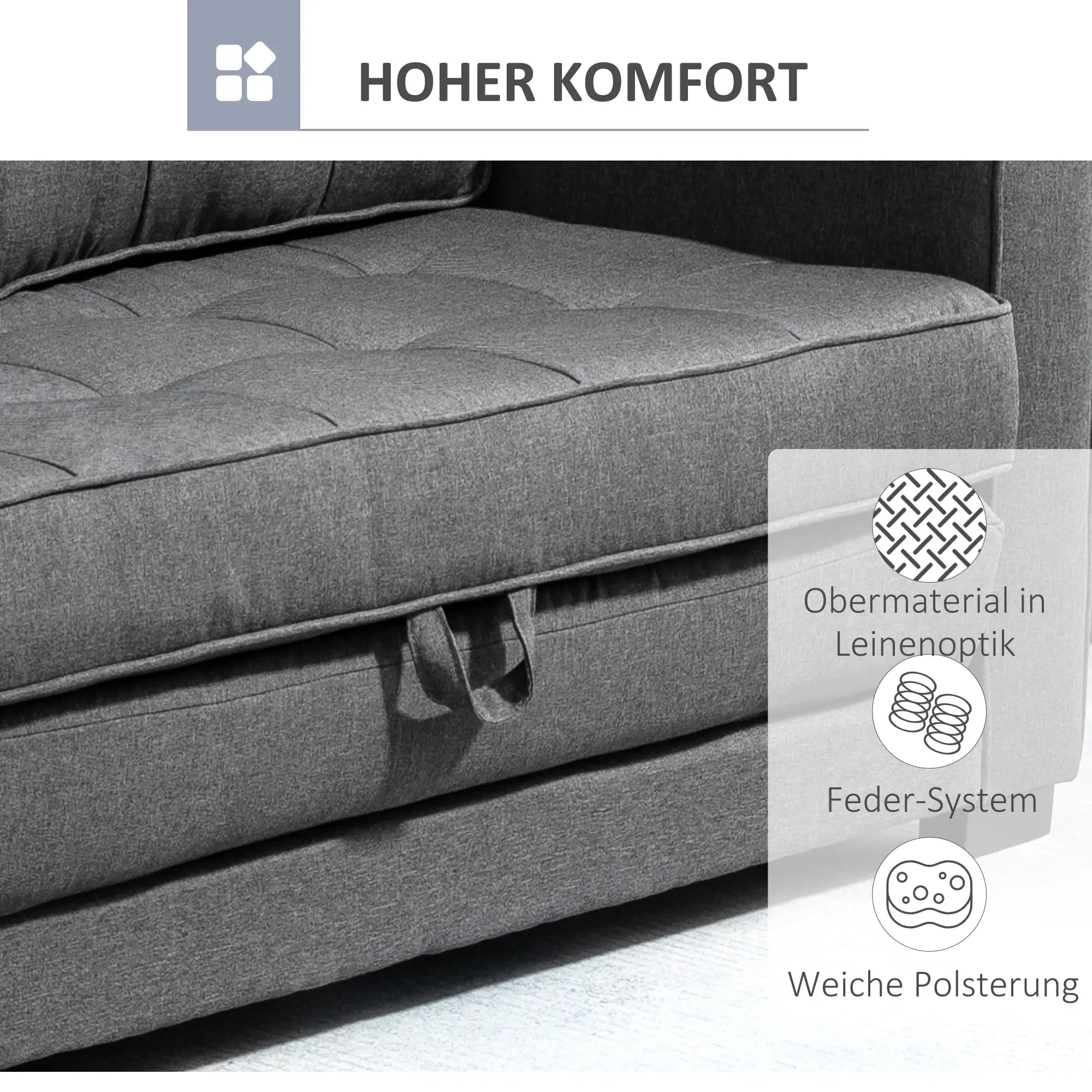 HOMCOM Divano Letto 2 Posti Estraibile in Legno Massello con Molle Grigio