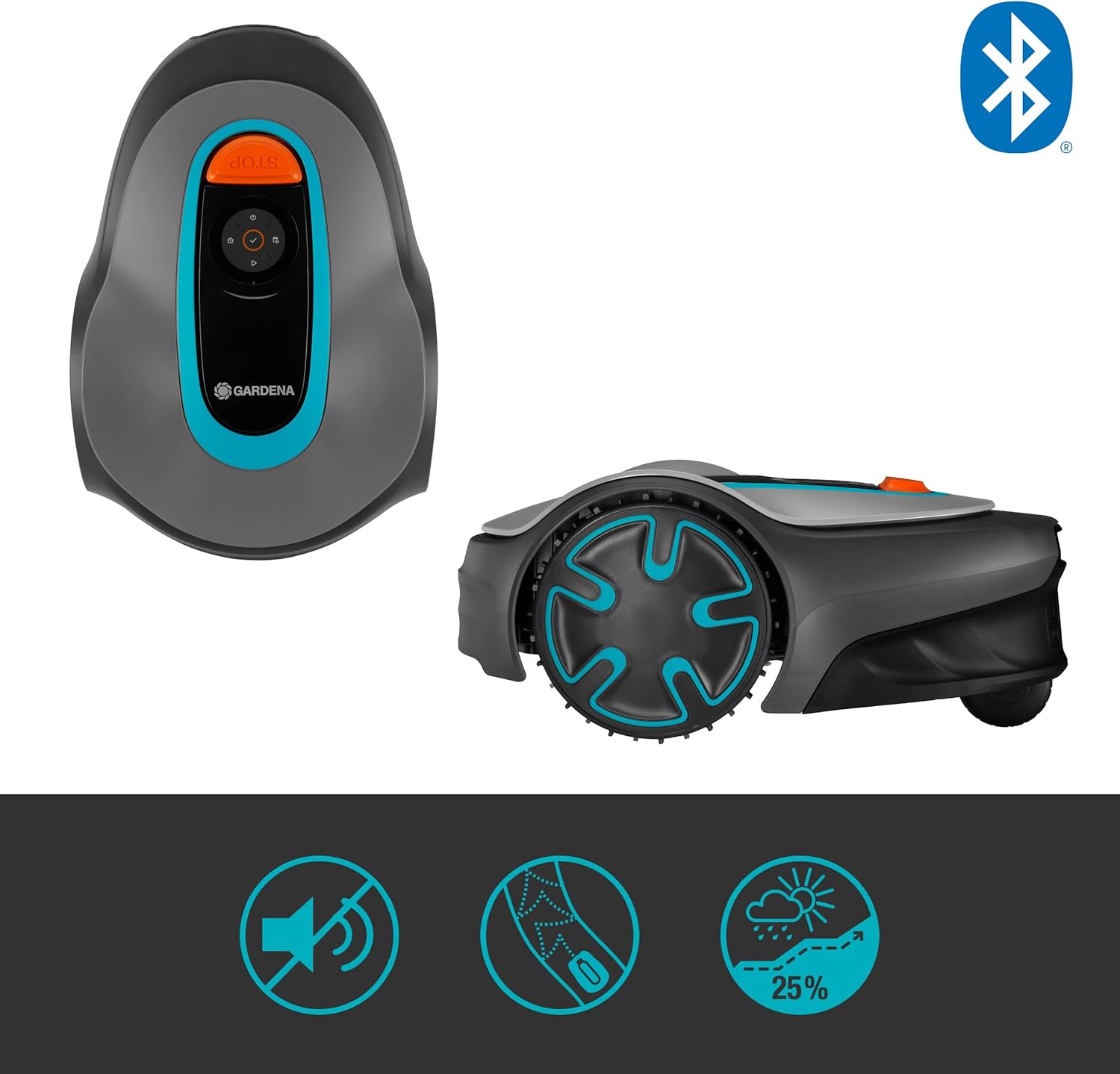 Gardena Rasaerba robotizzato SILENO minimo 500 m: tosaerba intelligente con connettività ottimale, programmabile con l'app Gardena Bluetooth, versione DE (15202-20)