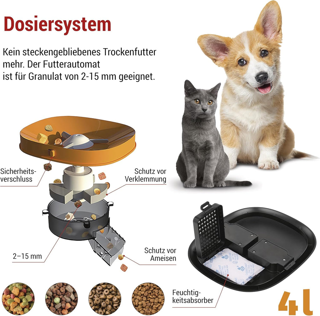 EMOS - GoSmart Futterautomat 6 l mit Kamera - WLAN Pet Care Futterspender mit App - Trockenfutter Automat für Katze & Hund mit Zeitplan, Sprachaufzeichnung, Dosierung 1–12 Mahlzeiten pro Tag - Schwarz