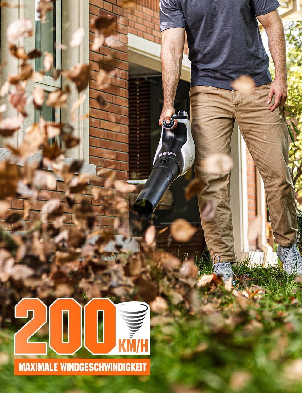 Soffiatore per foglie a batteria Litheli, soffiatore per foglie brushless con turbocompressore, velocità dell'aria 180 km/h - portata d'aria 15,85 m³/min, con batteria, adatto per la cura del giardino, la cura del prato e lo sgombero della neve.
