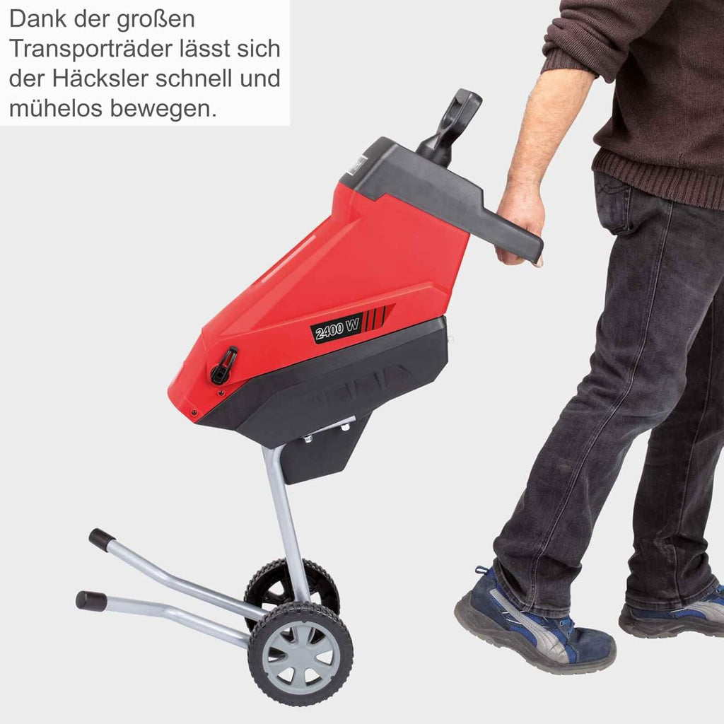 Scheppach GS55 Elektro Gartenhäcksler 2in1 Häcksler mit Fahrvorrichtung | 2400W Leistung | Schnittstärke 45mm | 45L Fangsack | 2 Messer | Selbsteinzug | inkl. 2X Fangsack & Nachstopfer
