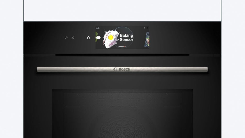 Bosch HMG7361B1, Serie 8 Forno da incasso intelligente con funzione microonde, 60 x 60 cm, Made in Germany, Nero, Air Fry, Anello di controllo digitale, Display touch, Programmi automatici, Supporto per la pulizia