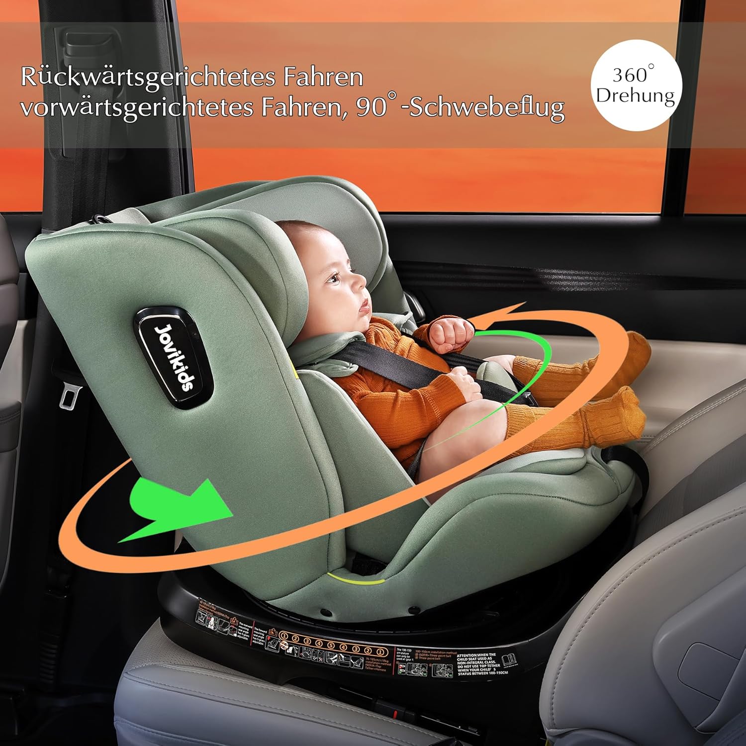 Jovikids 360° Drehbar Kindersitz mit ISOFIX und Ruheposition, i-Size(ECE R129) 40-150cm(0-36kg) Reboarder Baby Autositz, ab Geburt -12 Jahre (schwarz)