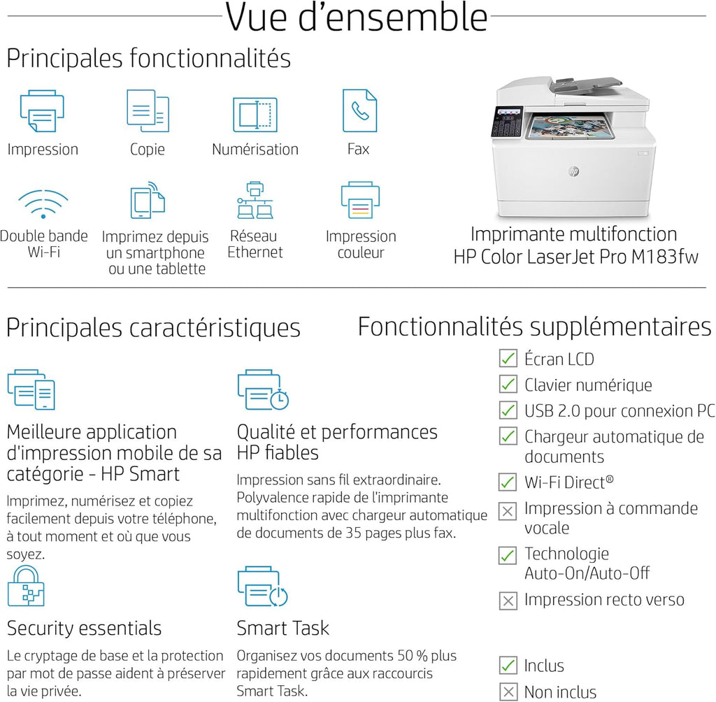 Stampante laser multifunzione a colori HP Color LaserJet Pro MFP 3302fdwg, Fax, Stampa automatica fronte/retro, Touchscreen, Wi-Fi, Ethernet, USB, HP Wolf Pro Security