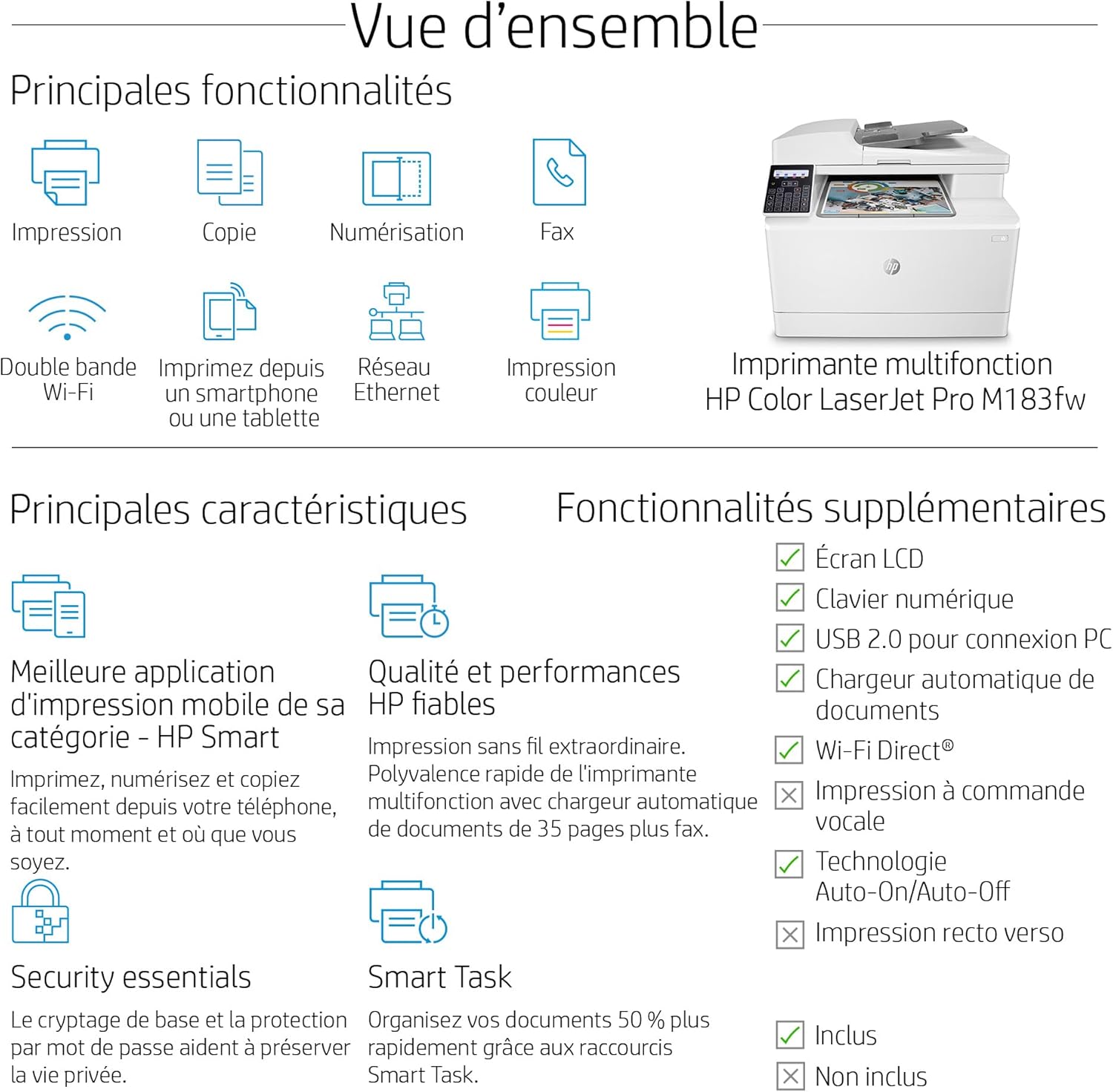 Stampante laser multifunzione a colori HP Color LaserJet Pro MFP 3302fdwg, Fax, Stampa automatica fronte/retro, Touchscreen, Wi-Fi, Ethernet, USB, HP Wolf Pro Security