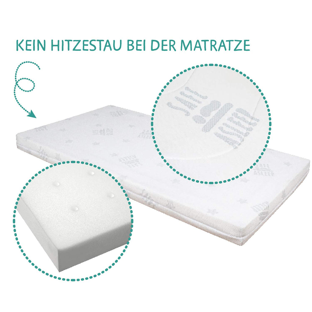 roba Beistellbett 60 x 120 cm - Adam & Eule Room Bed - Babybett zum Anstellen an Elternbett - Inklusive Matratze, Bettwäsche, Himmel - Mobil & Höhenverstellbar - Holz weiß
