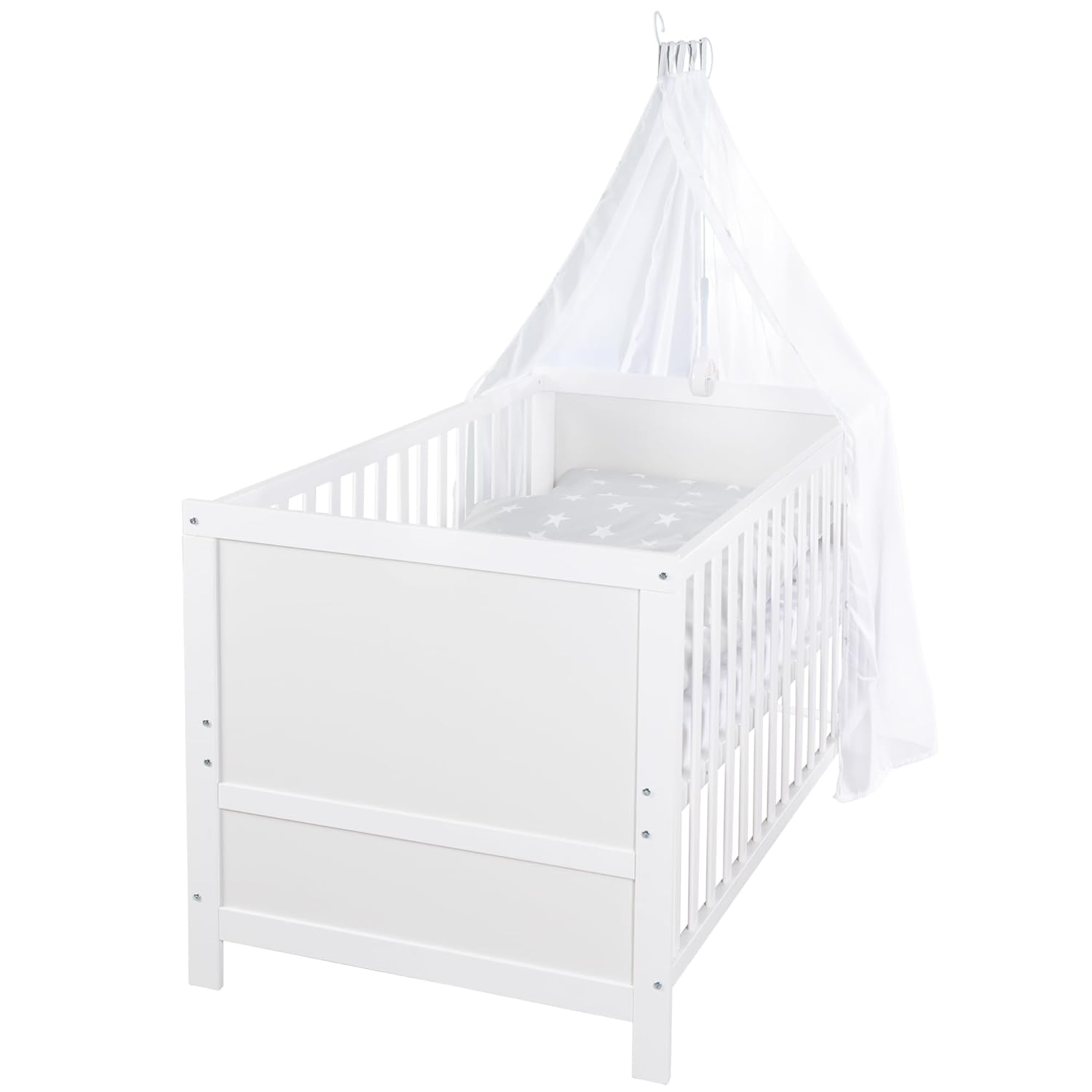 roba Lettino combinato 70 x 140 - Lettino con sbarre regolabile in 3 altezze - 3 pioli rimovibili - Lettino trasformabile in letto junior - Legno color tortora