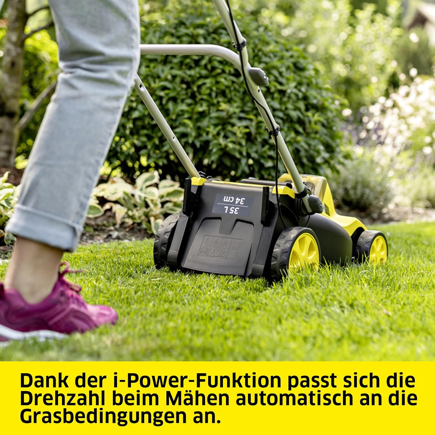 Kärcher Akku-Rasenmäher LMO 2-18, Grasfangbehältervolumen 30 l, 5 stufige Schnitthöhenverstellung 3.500 U/min, ohne Akku und Ladegerät, gelb