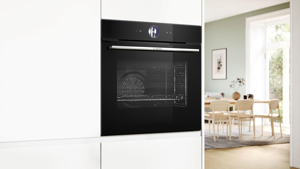 Bosch HMG7361B1, Serie 8 Forno da incasso intelligente con funzione microonde, 60 x 60 cm, Made in Germany, Nero, Air Fry, Anello di controllo digitale, Display touch, Programmi automatici, Supporto per la pulizia