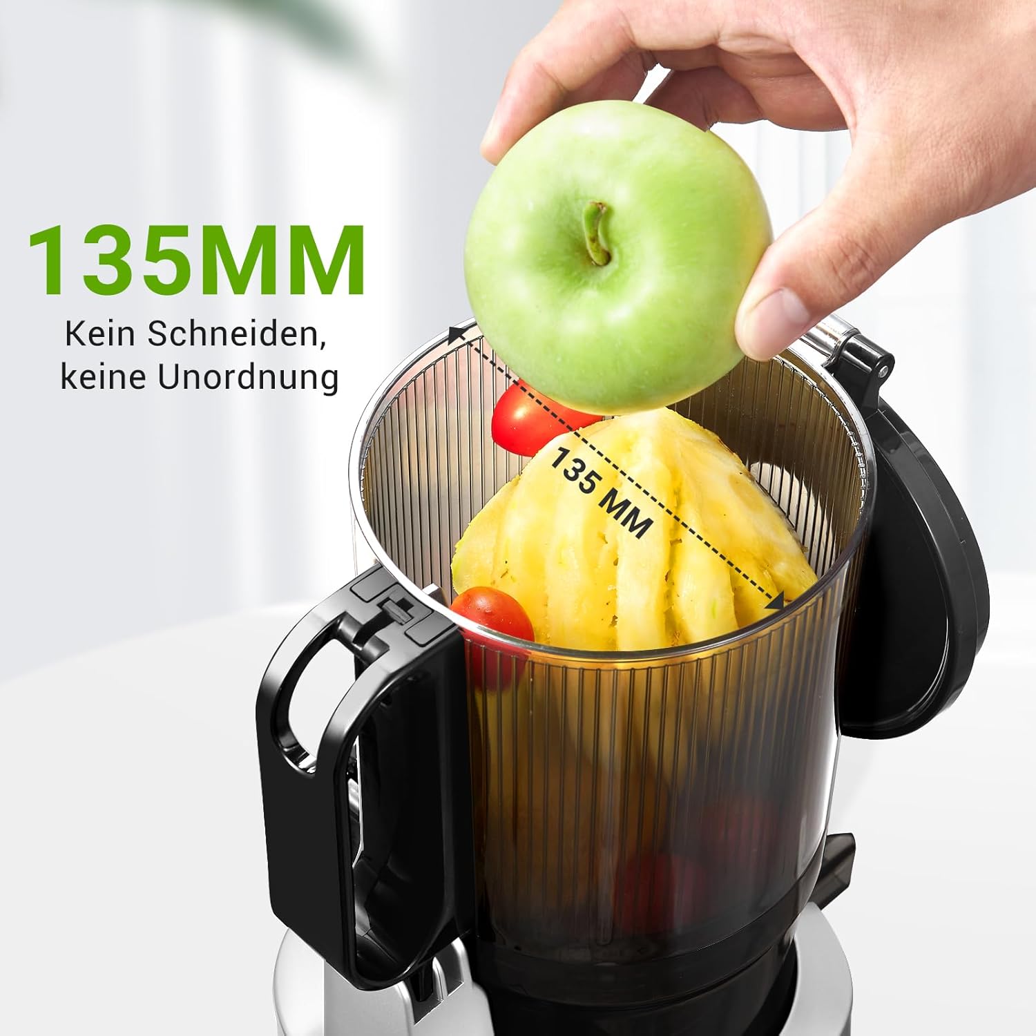 AMZCHEF Estrattore di Succo Automatico Tutto in Uno, Apertura da 135MM e Spremiagrumi da 1,8L per Frutta e Verdura, Estrattore di Succo Lento 250W Vincitore del Test con Triplo Filtro - Nero