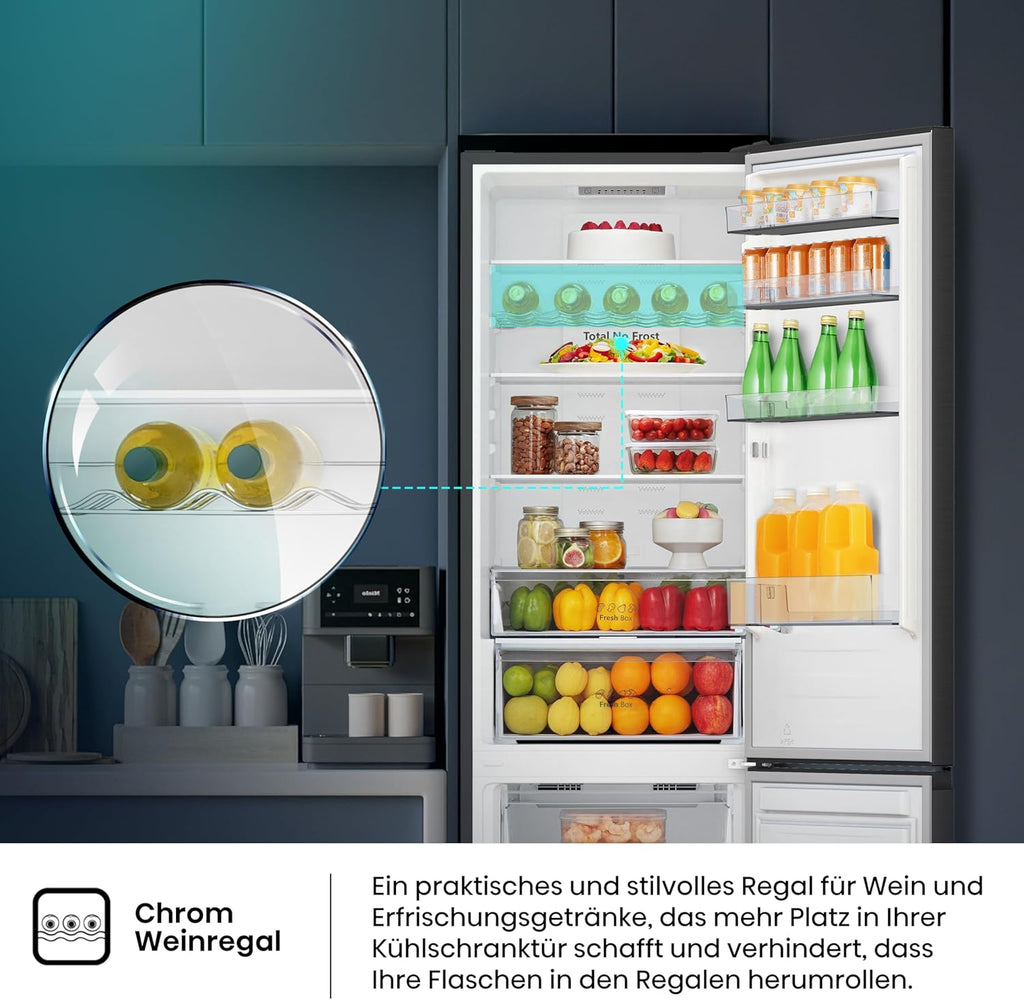Hisense RB327N4ADD Frigorifero Combinato, Classe Energetica D, Total NoFrost, Porta Reversibile, Griglia Portabottiglie, Vano Frigo 171 Litri, Vano Congelatore 85 Litri, Look Acciaio Inox