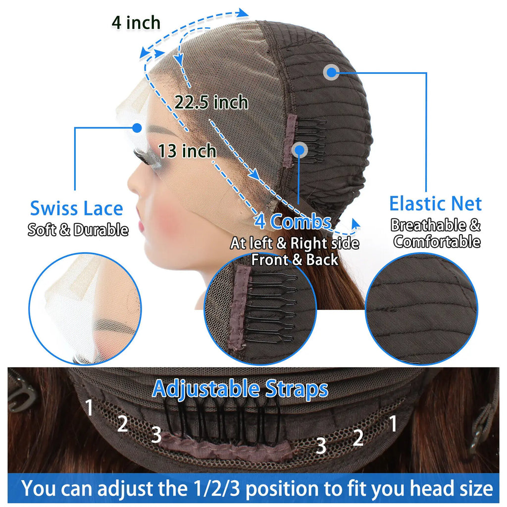Hair Beauty: Parrucche frontali Luxurise 13x4 HD Lace - Parrucca Brazilian Virgin Lace #4 Marrone Scuro