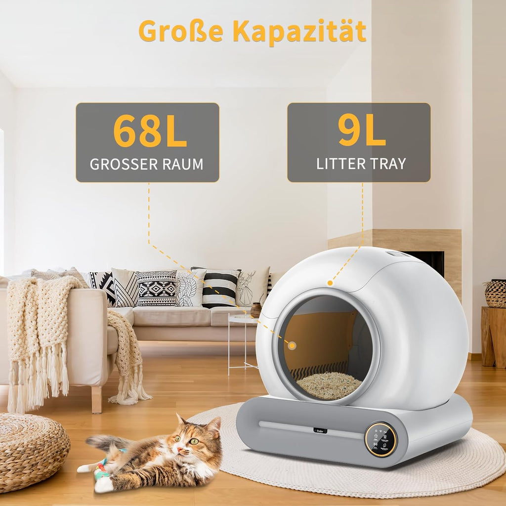 Lettiera per gatti autopulente XXL 68L, toilette per gatti automatica con sacchetti per rifiuti, ingresso basso con controllo APP, lettiera elettrica per 2 gatti, lettiera autopulente per gatti