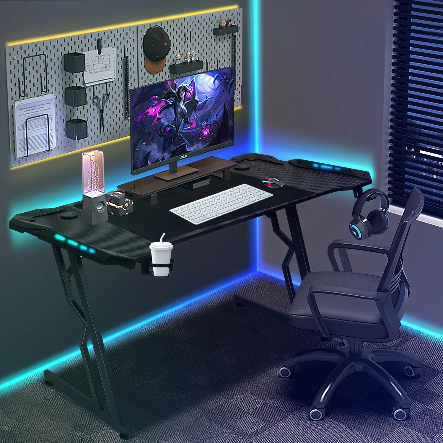 Sonnewelt Scrivania da gaming Scrivania da gioco 120/140 cm con telecomando LED