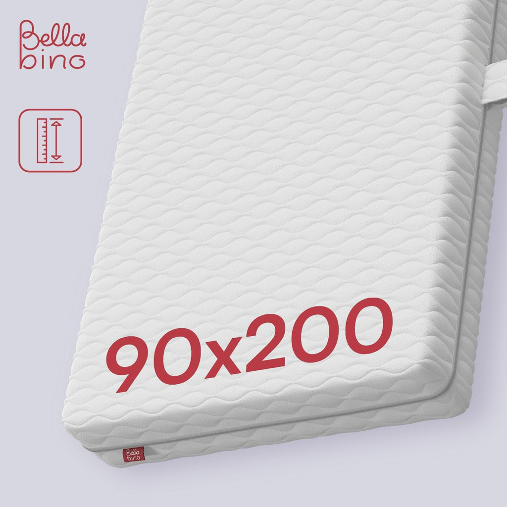Bellabino Lettino per bambini Bia 140x200 cm, letto a capanna per bambini con protezione anticaduta e rete a doghe arrotolabile, letto a terra Montessori bianco in legno massello di pino