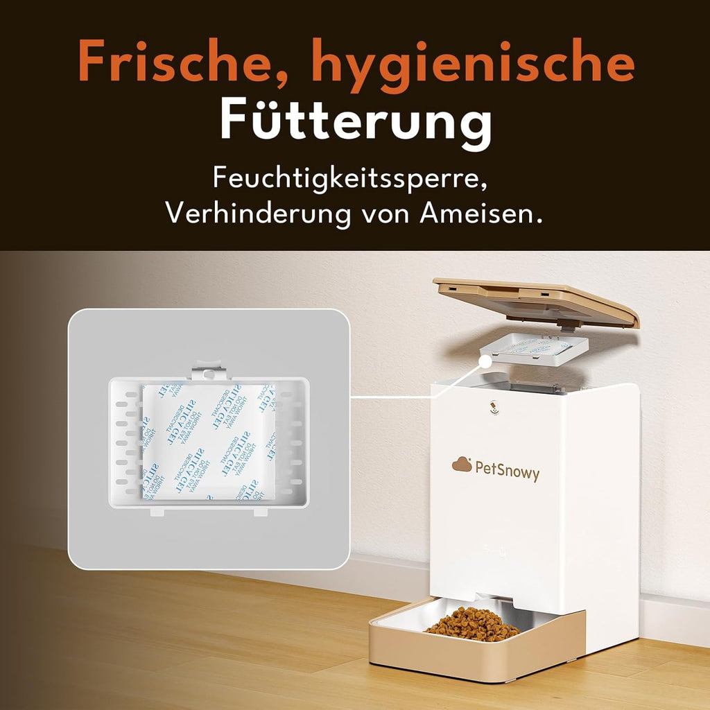 Snow+ Distributore Automatico di Cibo per Gatti, 4L Dispenser Automatico di Cibo per Gatti e Cani, Dispenser Automatico di Cibo per Gatti WiFi con Controllo APP, Doppia Alimentazione, Blocco a 3 Freschezza, 1-10 Pasti/Giorno