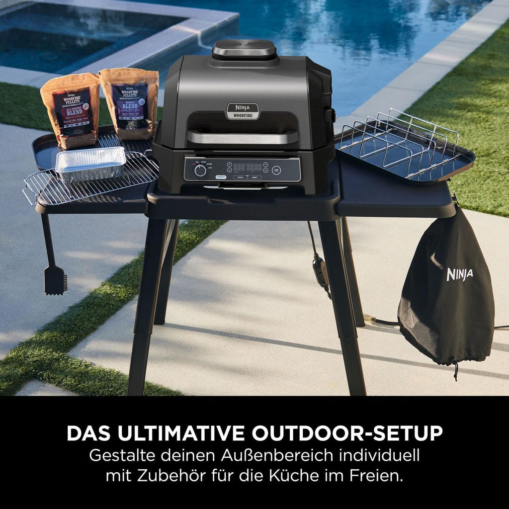 Ninja Woodfire verstellbarer Ständer und Beistelltisch, Außenofen- und Grillständer, robuster Outdoor-Kochtisch und Pizzaofenständer, Schwarz 4718J800EUUK