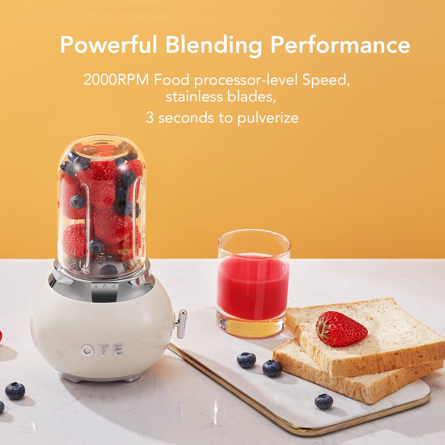 OTE Tragbarer Persnlicher Standmixer, Glasmixer Juicer, Edelstahlgehuse und 400 ml dickes Borosilikatglas-Design Standmixer Mini Blender, 20.000 U/min, Geeignet für Sfte, Reisen, BPA-Free, Wei