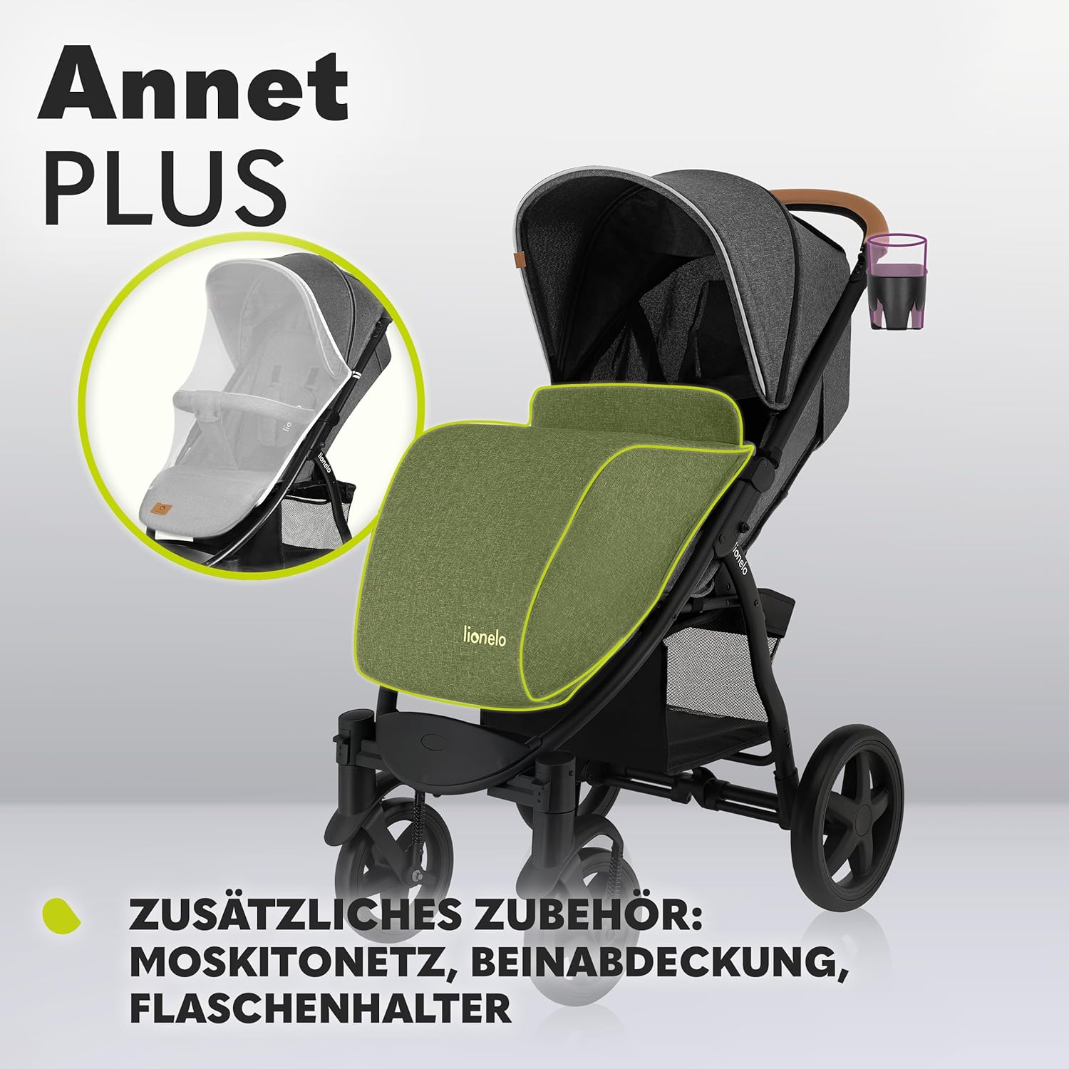 LIONELO Annet Buggy fino a 22 kg con funzione reclinabile, passeggino compatto richiudibile con accessori, ruote in schiuma EVA, zanzariera, coprigambe, portabevande, cestino (Golden Moments, Tour)