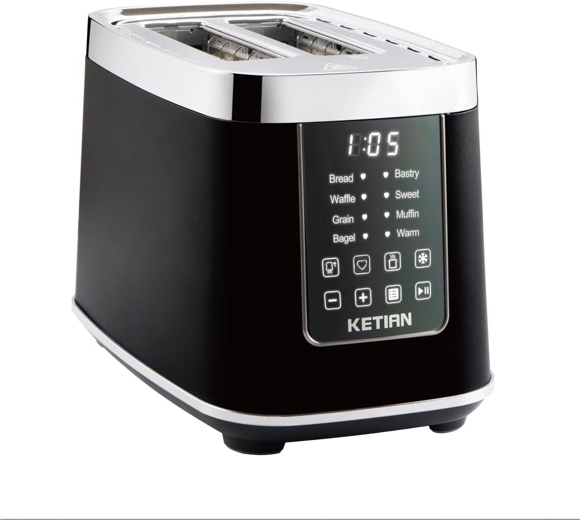 Toaster 2 Scheiben, KETIAN 2 Toast Schlitze mit Brötchenaufsatz, hochwertiger Edelstahl-Toaster, 7 Stufen, Auftaufunktion, Abschaltautomatik, 1400 W