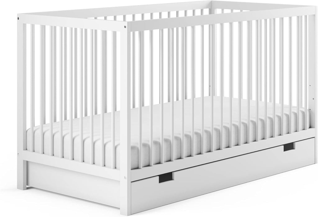 Kids Collective Lettino per neonati 60x120 regolabile in altezza e sponde rimovibili, opzionale con cassetto e materasso | Legno di faggio bianco molto stabile Prodotto in Europa