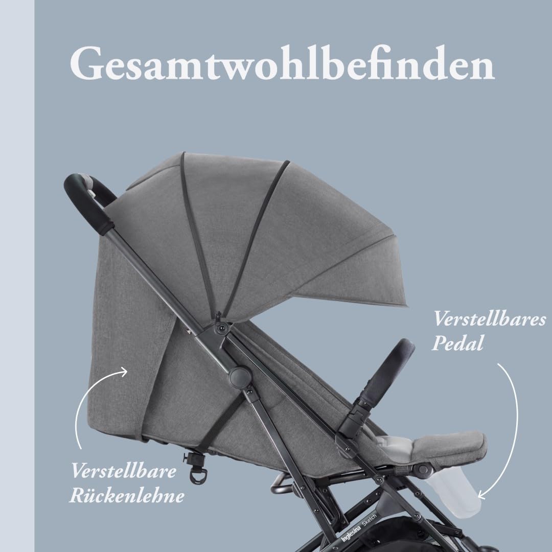 Inglesina Sketch Kinderwagen Leicht und Kompakt, Schwarz, Bequem, bis zu 17kg, Einhand-Faltung, UPF 50+