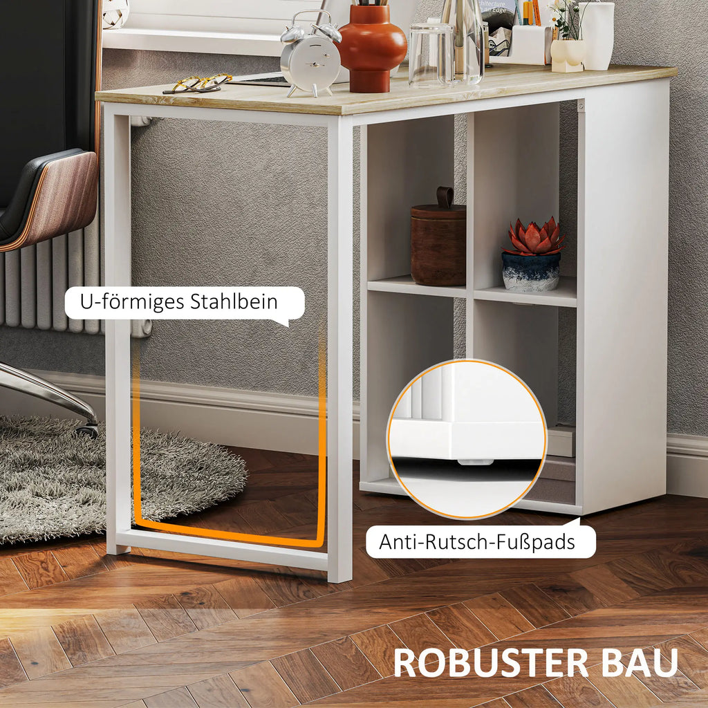 HOMCOM Scrivania da Ufficio Tavolo PC con 4 Ripiani Flessibili, Legno di Quercia