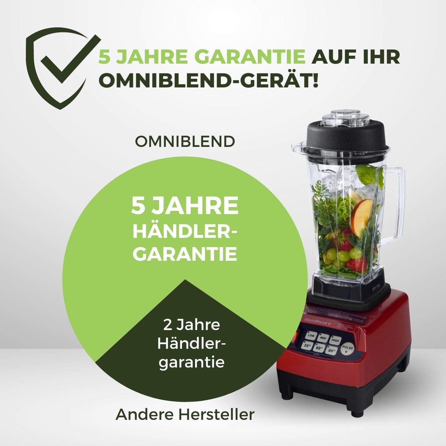 OmniBlend Frullatore 2L nero I Frullatore per smoothie con contenitore senza BPA e sistema a 6 lame in acciaio inox I Frullatore ideale per smoothie verdi I Frullatore da tavolo con motore da 3 CV