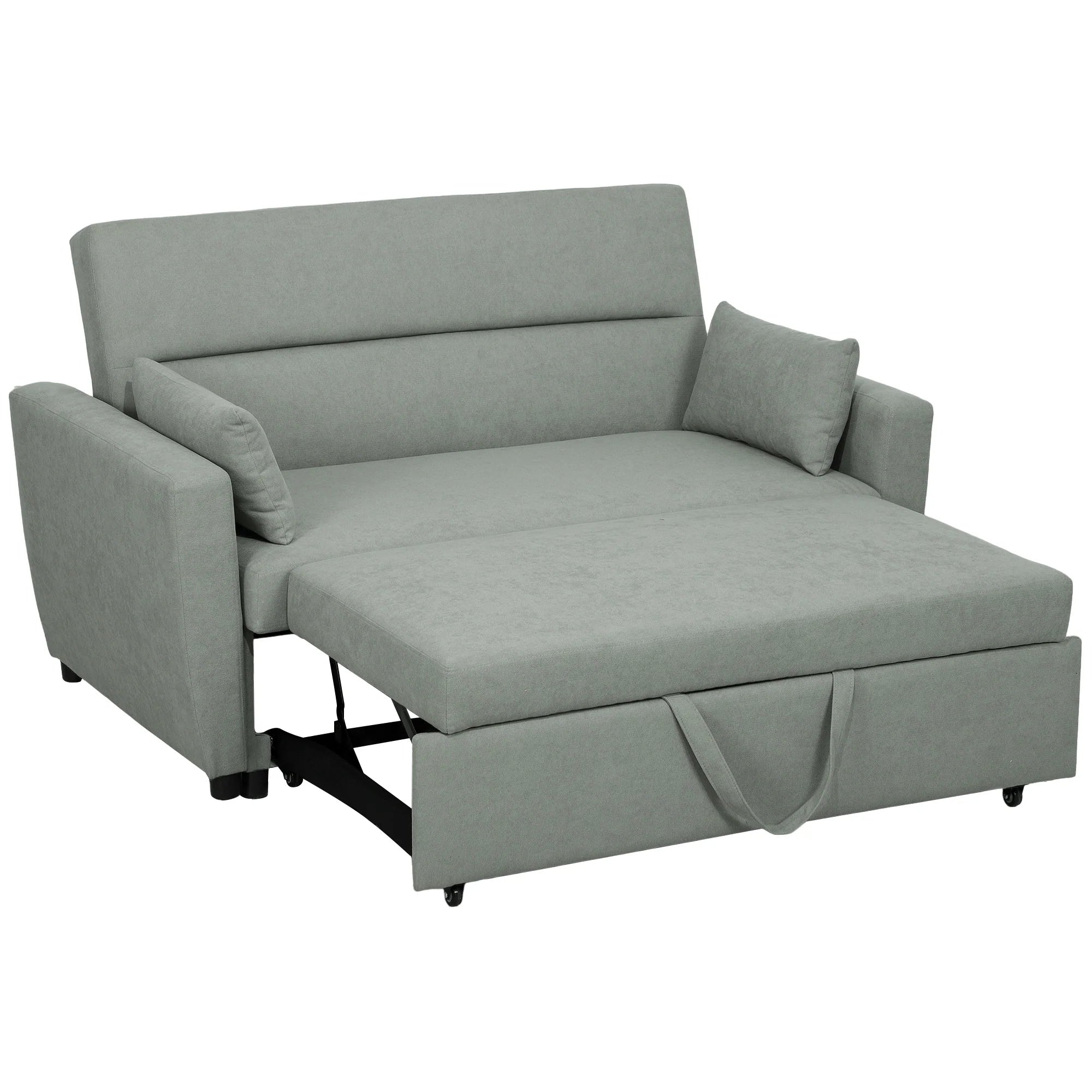HOMCOM Schlafsofa 2-Sitzer mit Schlaffunktion und Rollen Eukalyptusholz