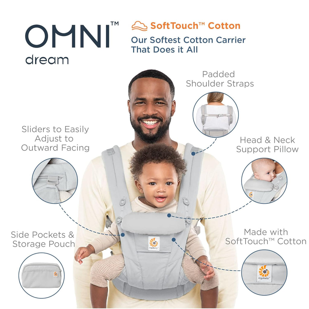 Ergobaby Omni Breeze Marsupio per Neonati dalla Nascita fino a 20 kg, Morbido Mesh SoftFlex a 4 Posizioni, Ergonomico, Porta Bebè, Natural Beige