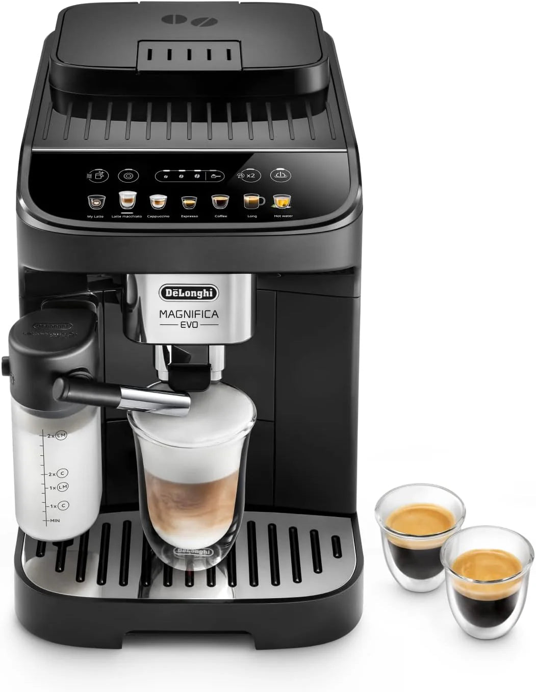 De'Longhi Magnifica Evo ECAM 292.81.B Macchina da Caffè Automatica con Sistema LatteCrema, 7 Bevande One-Touch per Cappuccino, Espresso e Altre Specialità al Caffè, Funzione 2 Tazze, Nera
