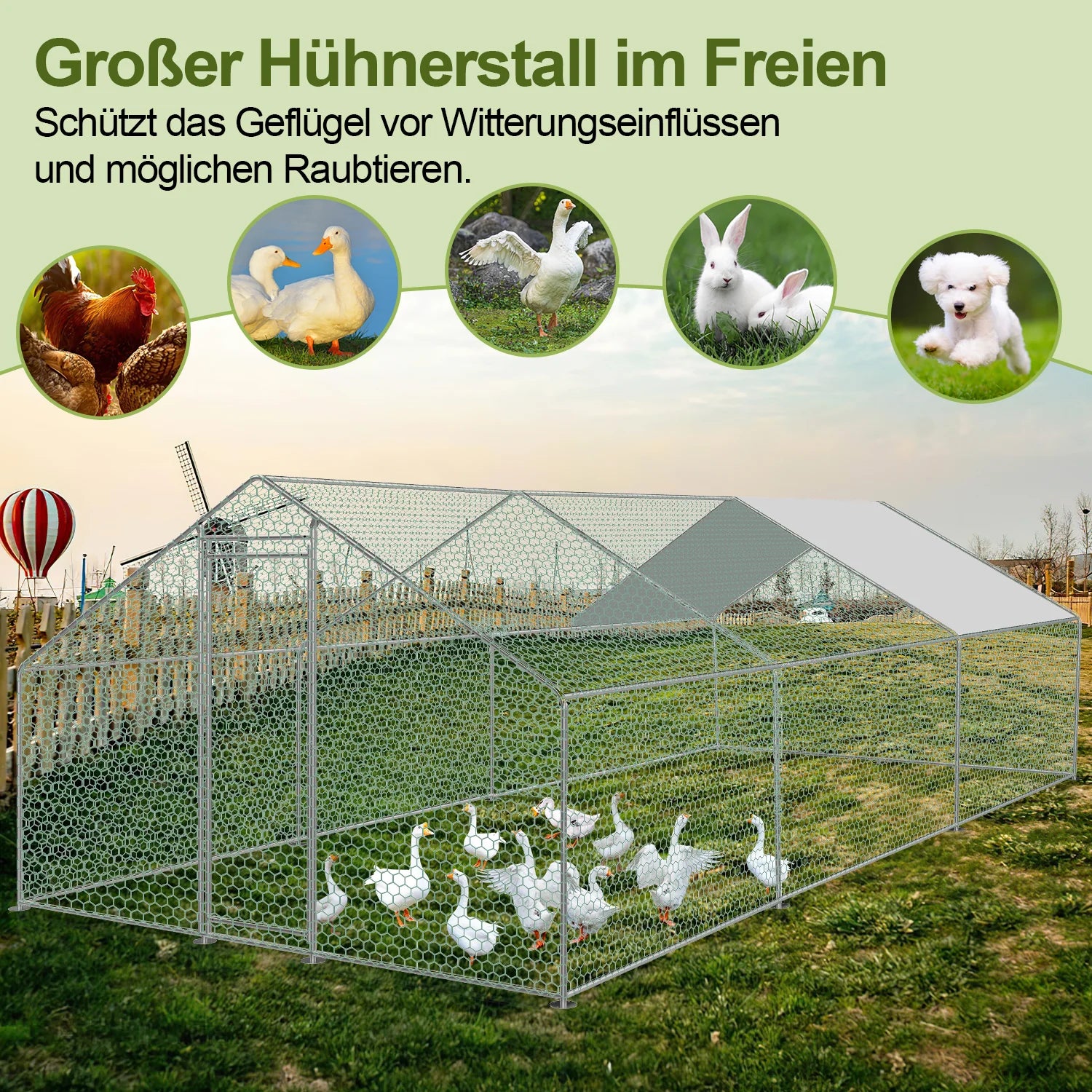 Sonnewelt Hühnerstall mit PE-Farbtuch 3x6x2m