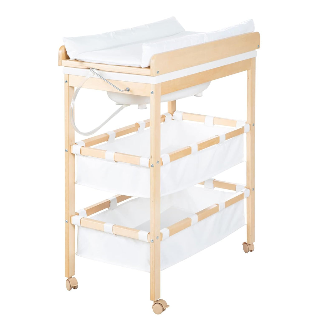 roba Fasciatoio da Bagno Combinato + Materassino Fasciatoio Style grigio - Fasciatoio Mobile Combinato con Vasca Integrata - con piano fasciatoio estraibile - Legno bianco
