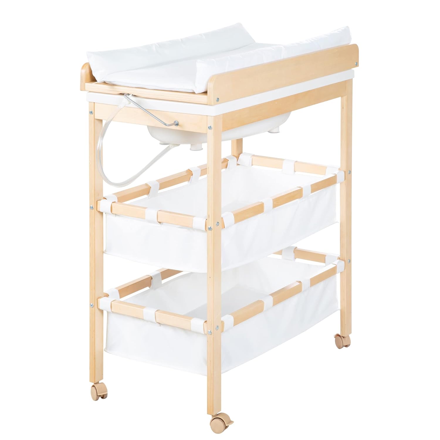 roba Fasciatoio da Bagno Combinato + Materassino Fasciatoio Style grigio - Fasciatoio Mobile Combinato con Vasca Integrata - con piano fasciatoio estraibile - Legno bianco